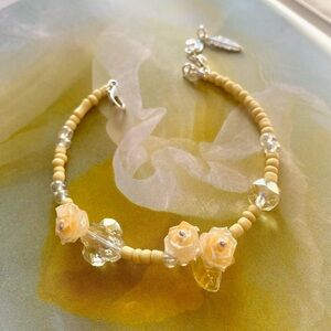 Adjustable Silver Floral & Crystal Bracelet